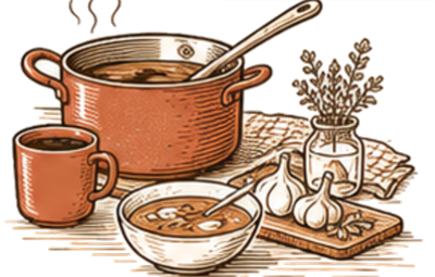 Illustration of five liters of The Judean Homestead bone broth